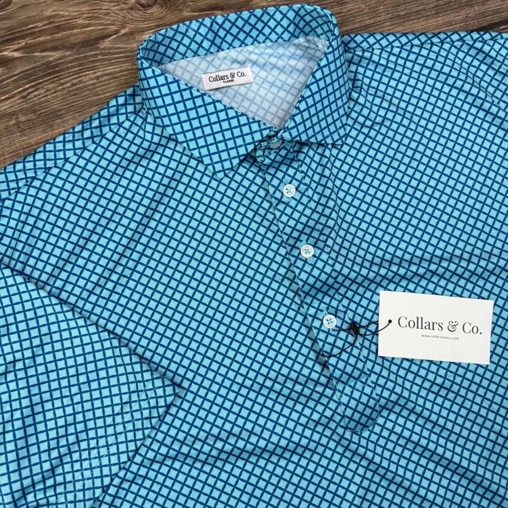 Collars & Co Mens XL Polo Shirt Blue Corsica Dress Collar Performance NEW - Picture 3 of 9